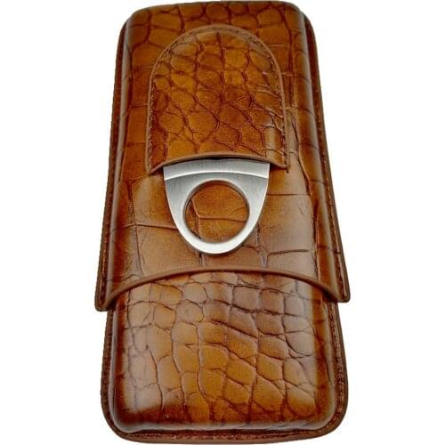 High Quality 2-Finger Humidors Portable Leather Cigar Box Portable Cigar Case with Cigar Cutter