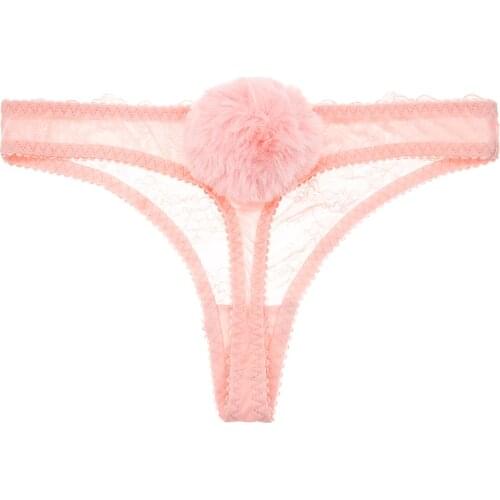 Varsmiss Womens Seamless Panties Ladies rabbit tail thong sexy lace transparent breathable panties