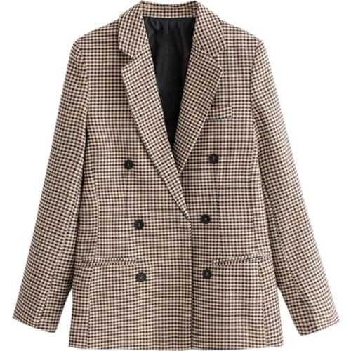 2021 New Women Fashion Office Wear Double Breasted Blazers Coat Vintage Long Sleeve Pockets Female Outerwear Chic Tops