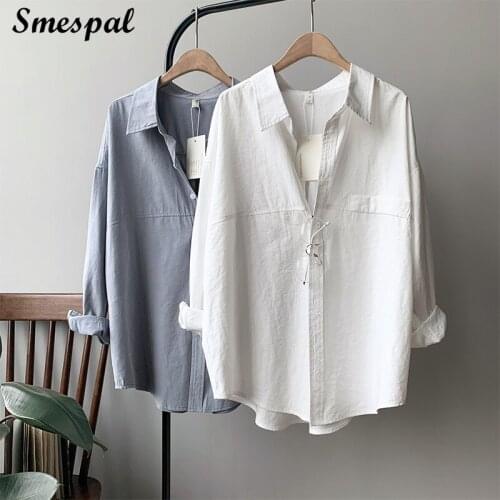 SMESPAL Spring Oversized Shirts Casual Plus Size Blouses Women Long Sleeves Solid Tops
