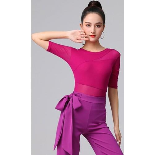 2021 New SS094 Latin Dance Bodysuit Women Half Sleeve O Neck Design Latin Dance Tops for Modern Ballroom Dancing Performamnce