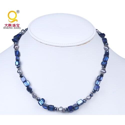 2016 new fashion women bohemian jewelry irregular geometric shaped shell beaded choker necklace real freshwater pearl necklace