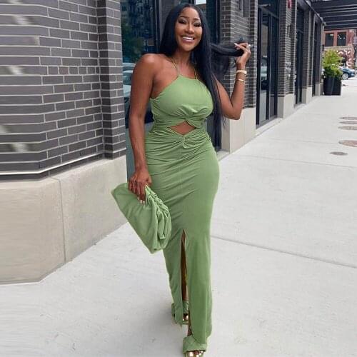 Knot Front Ruched Elegant Long Party Dresses for Women Spaghetti Strap Sleeveless Bandage Dress Elegant High Split Beach Dress