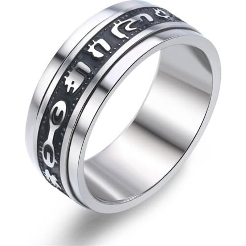 1 Pcs Fashion European Smooth Roman Black Mantra Ring Character Brightly Metal Color Couple Ring For Women Men JewelryR194-T2-5