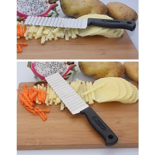 1PC Potato French Fry Cutter Stainless Steel Kitchen Serrated Blade Easy Slicing Banana Fruits Wave Knife Chopper KX 218