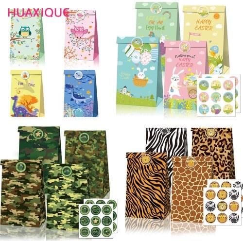 12pcs Candy Bags Cookies Treat Paper Wrapping Box Kids Birthday Decors Party Favor Gift Packing Bags Baby Shower Supplies