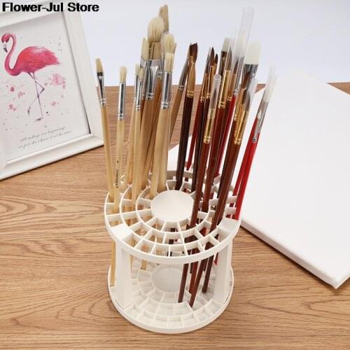 49 Holes Artists Art Paint Brush Holder Stand Holds Up Storage Collapsible Stand White