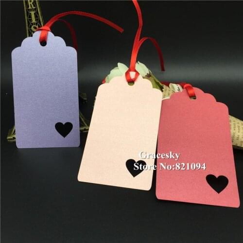 50PCS Pearl Paper Tags Labels Scrapbooking DIY Love Heart Blank Price Hang Tag For commodity Wedding Party Decoration Gift Cards