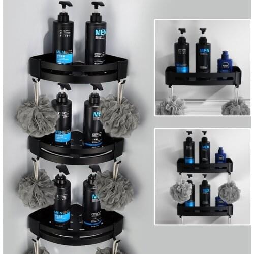 Modern Black Bathroom Space Aluminum Corner Shelf Bath Triangle Basket Hotel Single-layer Storage Rack Shower Caddy Wall Shelf