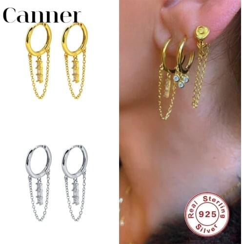 Canner Huggie Earrings For Women Sterling Silver Dangle Tassel Chain Earings Three CZ Earings Jewelry pendientes plata 925 W5
