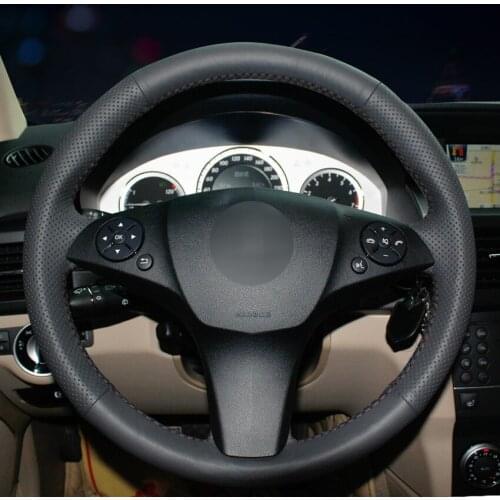 Handsewing Black Artificial Leather Steering Wheel Covers for Mercedes-Benz CLS 280 300 350 500 GLK 300 2008-2010 C180 C200 C350