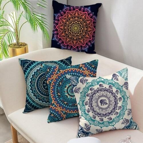 Fuwatacchi Mandala Pattern Cushion Cover Woven Geometric Floral Pillow Cover for Home Sofa Chair Decorative Pillows 45*45cm