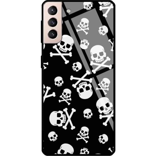 Skull & Bones Goth Tempered Glass Cover For Samsung Galaxy S21 Ultra S20 FE S8 S9 S10 Plus Note 10 20 Case