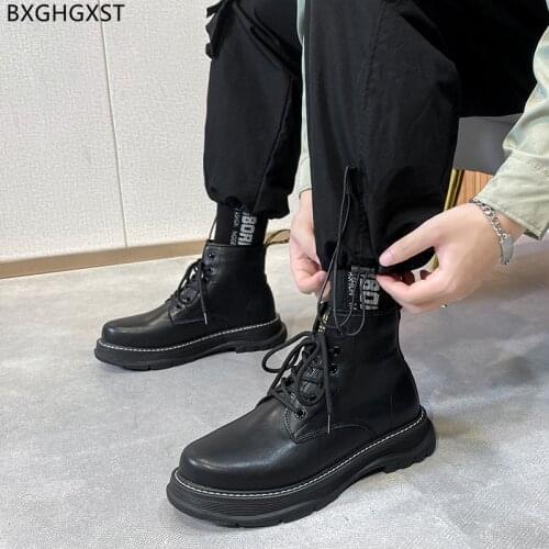 Black Winter Boots Men Platform Shoes Men Ankle Boots for Men Male Martin Boots for Man 2021 Luxury Brand Leather Casual Shoes