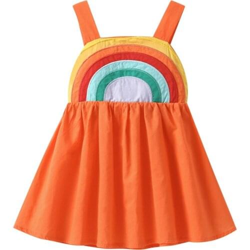 18M-6T Childrens Skirt Summer Sling Dress Girls ins Rainbow Embroidered Princess Skirt Cotton Cute Printed Dress
