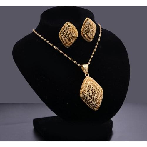Ethiopian gold jewelry sets 24k Big Pendant Necklace Earring Dubai jewelry sets for women African Eritrea wedding bridal set