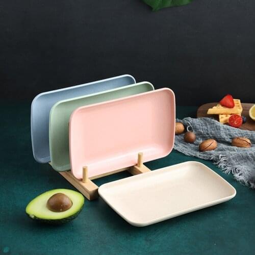 Imitation Porcelain Tableware Rectangular Snack Kitchen Cooking Accessories Healthy Wheat Straw Dessert Sushi Pasta Plate Dishes