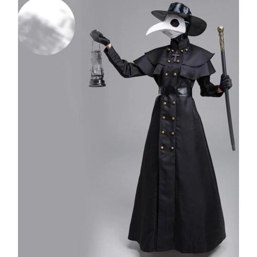 Plague Doctor Costume Long Robe Cape Steampunk Bird Beak Mask Outfits Plague Bird Mouth Doctor Cosplay Halloween Costumes Cross