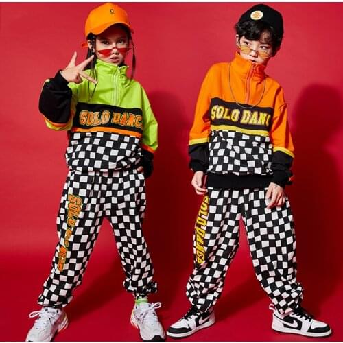Hip Hop Kids Modern Dance Costume Girl Long Sleeves Tops Loose Street Jazz Dancing Practice Pants Boy Stage Show Clothing BL4885