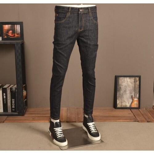Summer Men Black Stretch Jeans Fashion Casual Slim Fit Pencil Pants Korean Style Cotton Denim Trousers