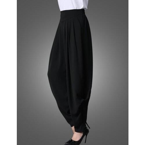 Summer Full Length Elastic Waist Womens Chiffon Harem Pants Fashion Casual Loose Plus Size Streetwear Female Wide Leg Trousers