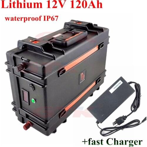 Suitcase waterproof Protection Large capacity 12V 120AH Lithium ion Battery with ABS BMS System solar EV Car Golf replace 100Ah
