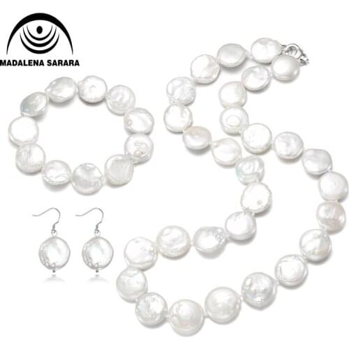 MADALENA SARARA 13mm Baroque Button round Freshwater Pearl Jewelry Set For Women Christmas Gift