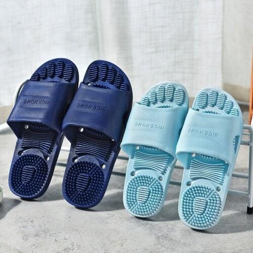 Cheap Blue Massage Slippers Men Flip Flops Soft Bottom Indoor Couple Home Slippers Men Non-slip Bathroom Slides тапочки мужские
