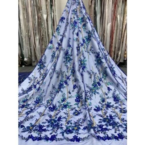 Latest Handmade Beads Lace Embroidery Beaded Lace Fabric High Quality French Nigerian Mesh Laces Fabrics for Sewing YF35