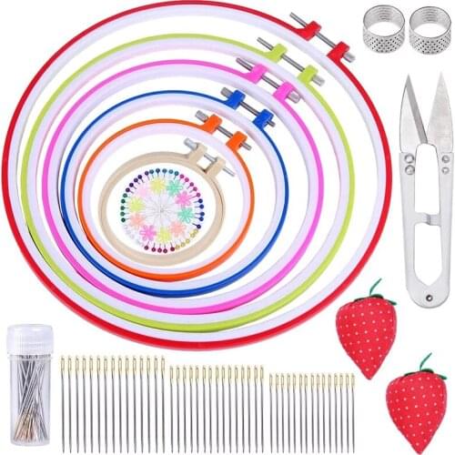 Nonvor 6 Pcs Embroidery Hoops, Plastic Cross Stitch Hoop Sets, Embroidery Frame with Embroidery Large Eye Stitching Needle