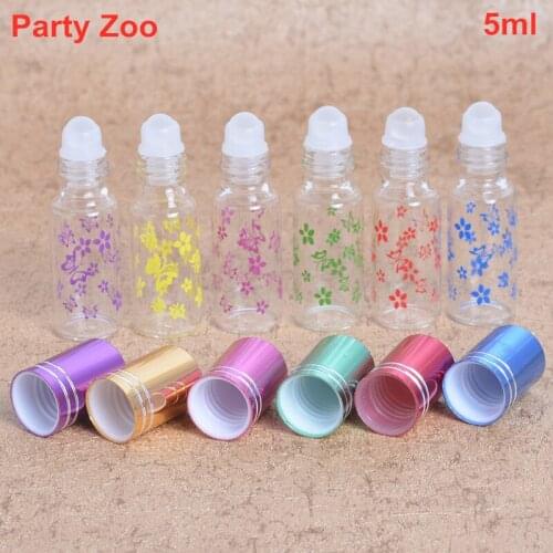 300X5ml Portable Roll-on Essential Oil Glass Bottle Butterfly Print Pattern Perfume Bottle for Refillable Empty Travel Container