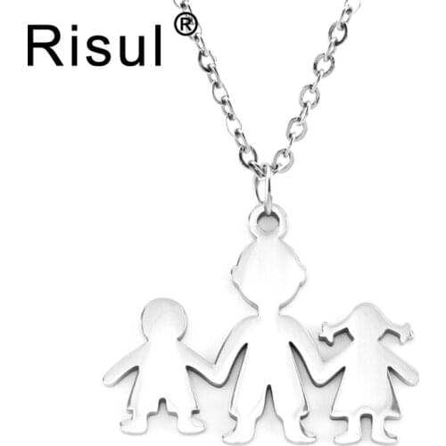 Risul Choker stainless steel mom with boy girl necklace collier femme Origin fashion Family jewelry gift women necklace