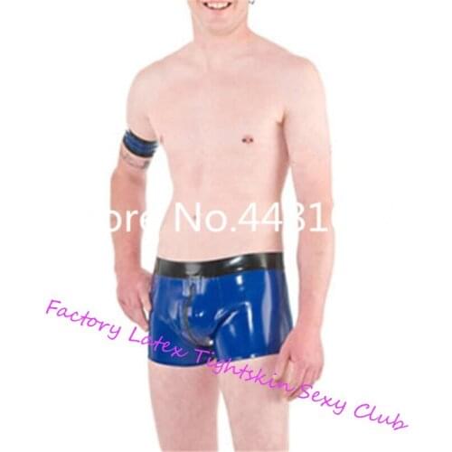 Sexy Latex Rubber Men Box Panties Unique Sheath Shorts Underwear Club Wear sex panties with Crotch Zip