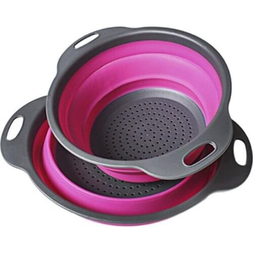 2PCS Folding Collapsible Silicone Colander Strainer Kitchen Fruit Filter Basket Small Large Washing Basket Strainer Kitchen Tool