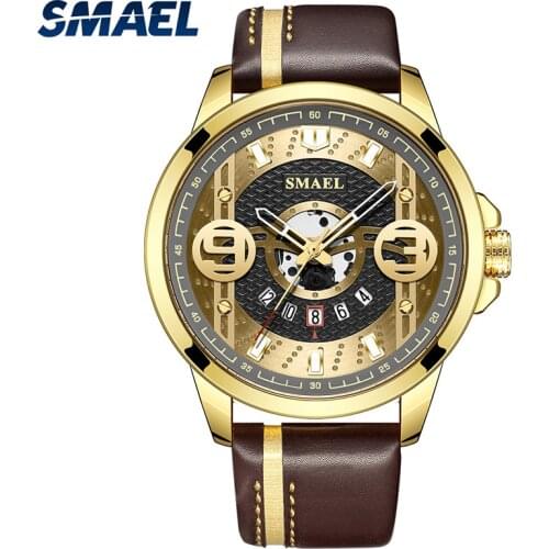 SMAEL Fashion Casual Wristwatches Leather Bracelet Watch Auto Date Alloy Case Male Clock SL-9167 Cool Men Watches Waterproof