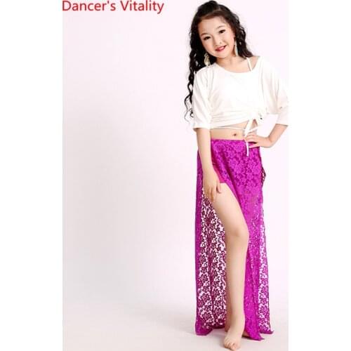 Belly Dance Top Or Skirt Bat Sleeves Shirt Double Split Lace Skirt Practice Clothes Child Elegant Performance Clothing Summer
