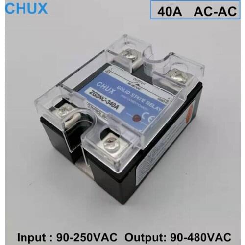 CHUX Solid State Relay 40A Single Phase 220VAC Input 480VAC output SSR-40A AC to AC SSR Relays