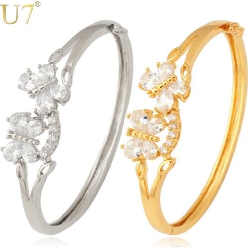U7 Romantic Butterfly Bangles Top Quality AAA+ Zirconia Jewelry Women Gift Wholesale Gold Color Bracelets & Bangles H336