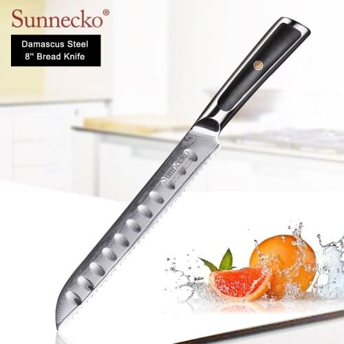 SUNNECKO High Quality 8 inch Bread Knife Damascus Steel Japanese VG10 Core Blade Kitchen Knives G10 Handle Cutter Chefs Knife