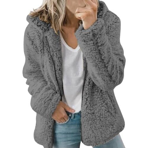 Winter Casual Solid Teddy Jackets Zipper Coat Women Long Sleeve Fleece Long Jacket Turn Down Collar Lamb Fur Coat Outerwear 4