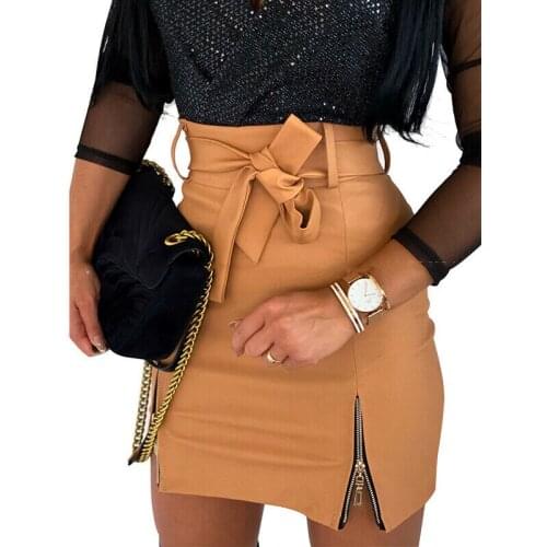 Women High Waist PU Leather Mini Skirt A-Line Bodycon Pencil Short Zipper Skirts Bikini Cover up Bottom Solid Sexy Lady Clubwear