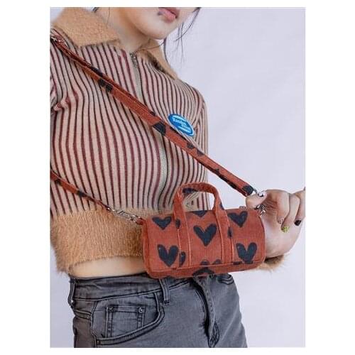 Y2k Love Pattern Drum Bag Womens Cross body Bag 2021 New Retro Corduroy Pouch Cute Girl Shoulder bag
