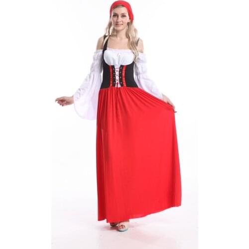 Ladies Long Red Oktoberfest Costume Medieval Beer Maid Fancy Dress UK Sizes 8-24