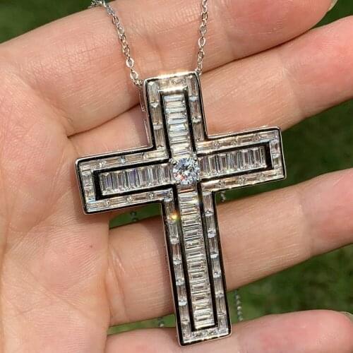 Victoria Wieck Luxury Jewelry 925 Sterling Silver Princess Cut White Clear 5A Cubic Zirconia Cross Pendant Party Women Necklace