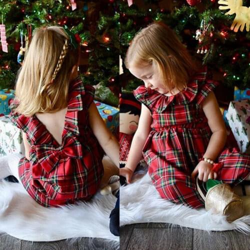 1-6T Christmas Kids Baby Girl Princess Dress Elegant Casual Party Pageant Cute Sequin Dress Xmas Infant Bowknot Check Dress