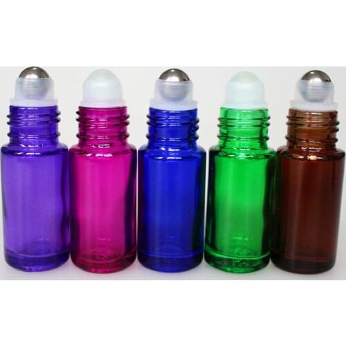 20pcs/lot 5ml Thick Glass Roll on Bottle with Stainless Steel / Glass Roller Ball Empty Glass Essential Oil Bottle Container