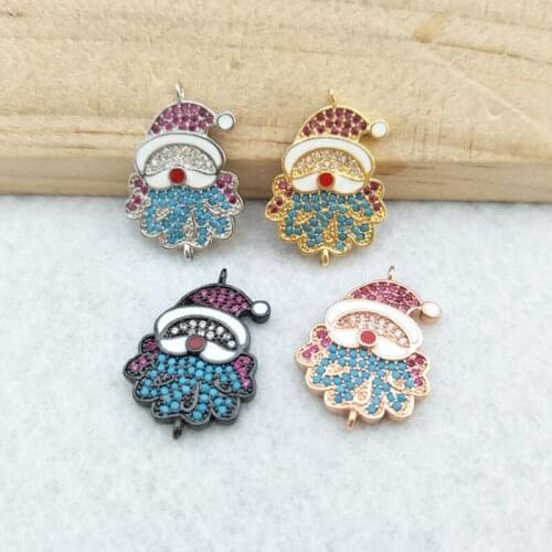 10 Pieces CZ zircon Micro Pave Santa Claus Connector,Double Bails Beads Charm,for DIY Bracelets Jewelry Finding CT386