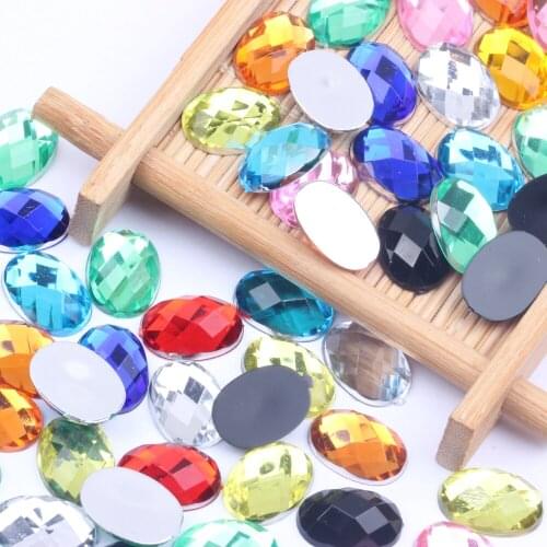 10x14mm 1000pcs Oval Shape Earth Facets Acrylic Rhinestones Flatback Many Colors Glue On Beads DIY Jewelry Nails Art Supplies