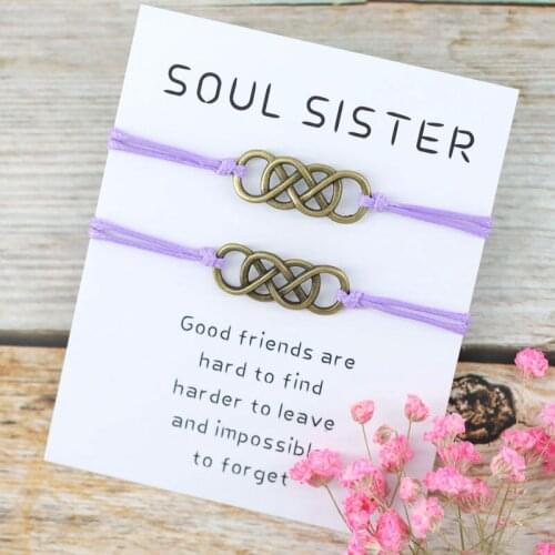 2Pcs/Set Soul Sister Friendship Bracelets Best Friend Infinity Matching Soulmate Bracelet Matching Jewelry for Friend Gift
