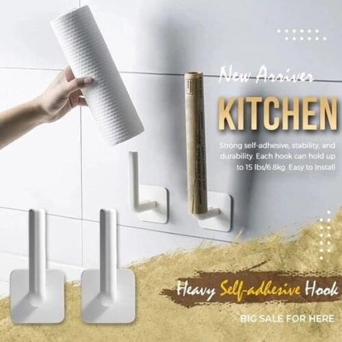 2pcs Kitchen Heavy Self-adhesive Hook Cutting Board Pot Lid Rack Wall Mounted No Drilling Holder Rack H88F
